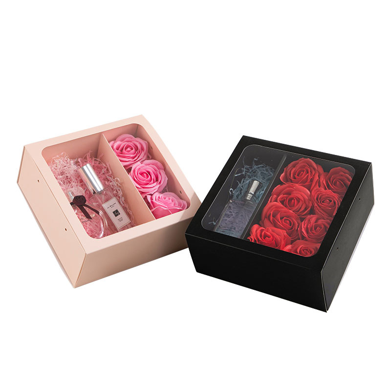 Kihúzható átlátszó virágdoboz hordozható összecsukható ajándék rózsa ajándékdoboz ajándékcsomagolás fekete por kellékek karton